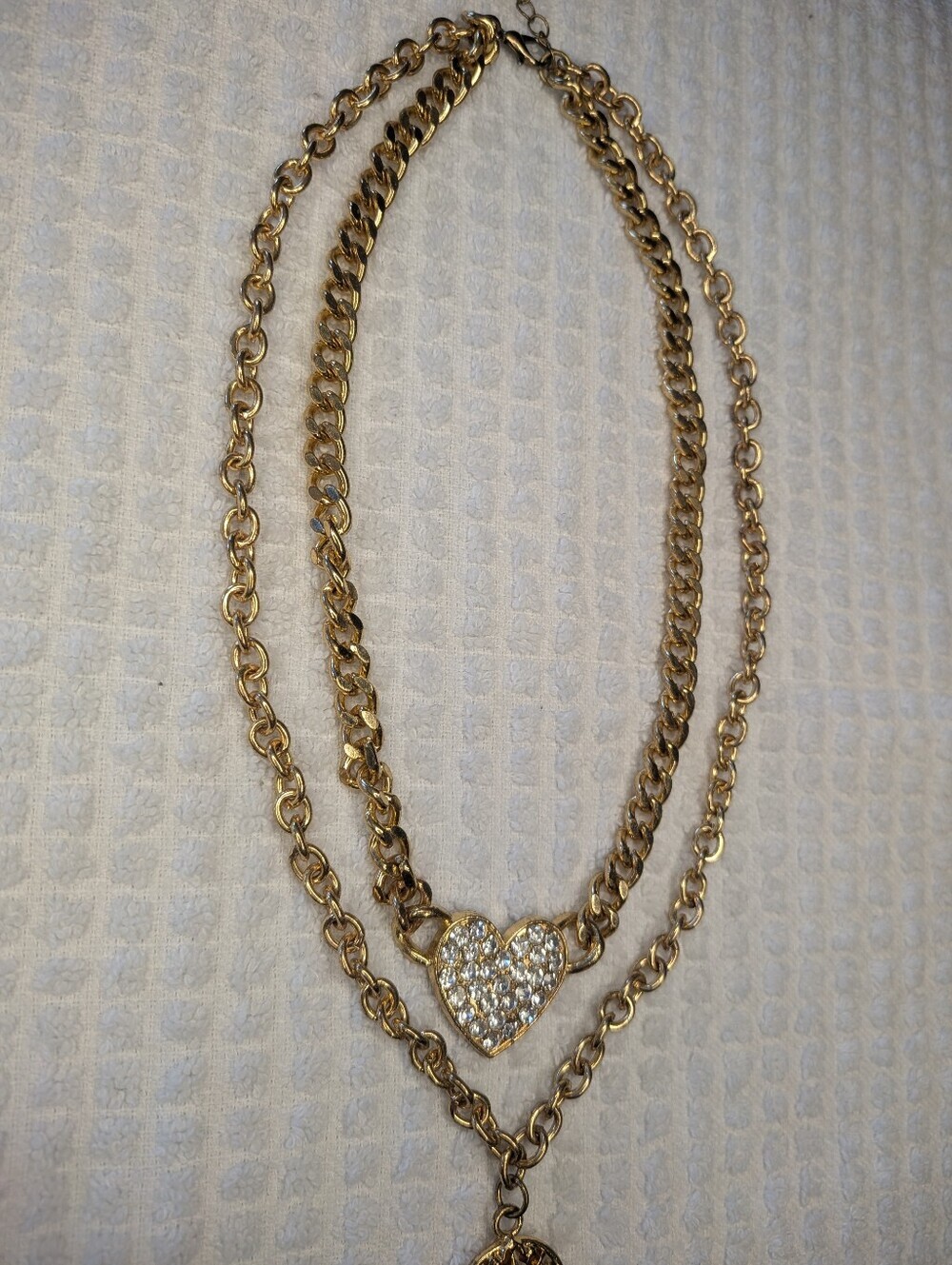 Gold Rhinestone Heart and skeleton Key Layered Necklace - Picture 5 of 11
